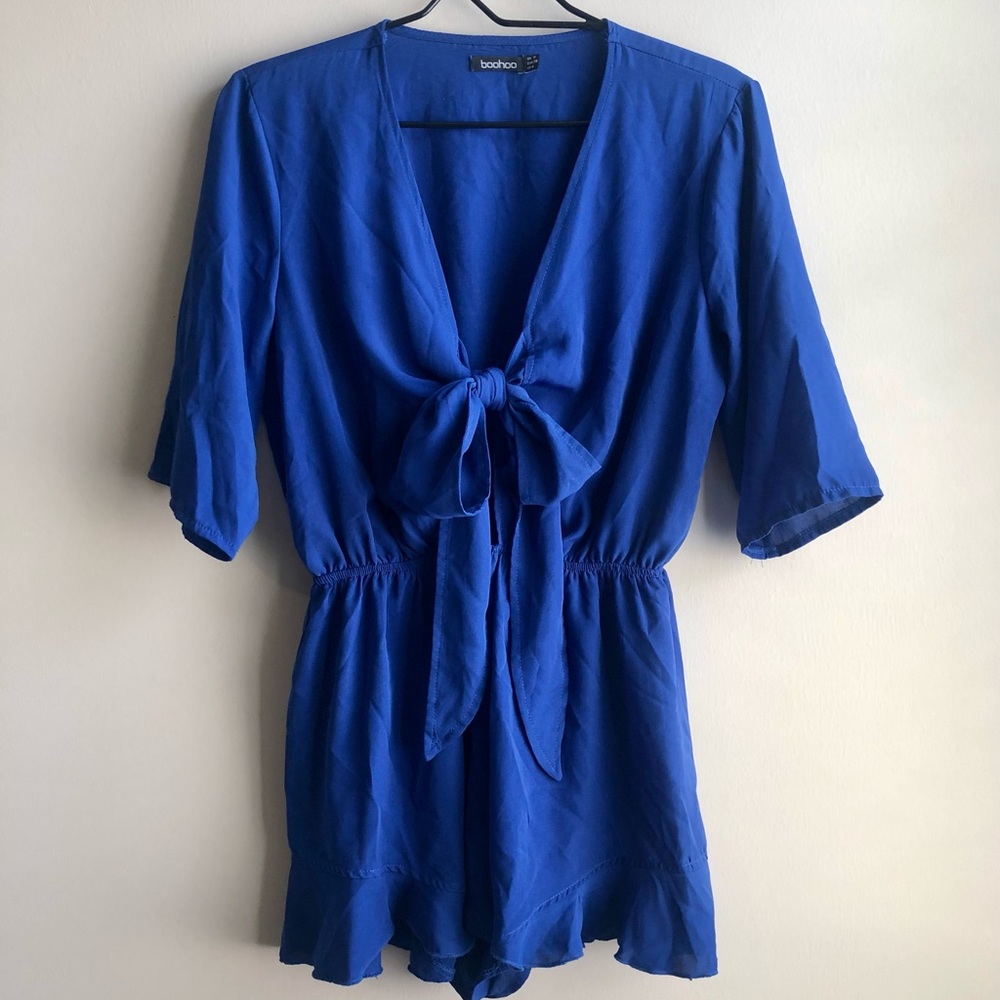 Boohoo Blue Tie Romper Set